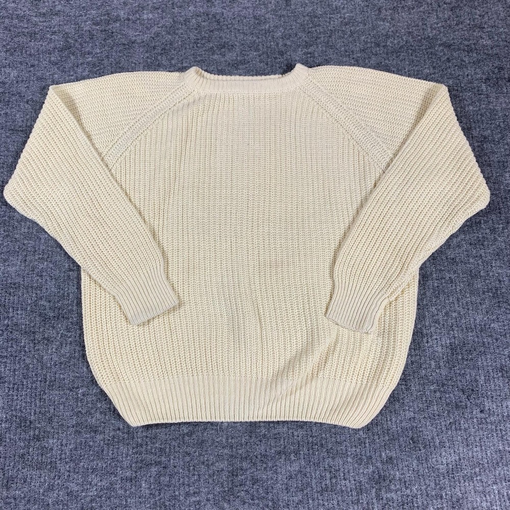 VTG EZ SPIRIT Sweater Womens M White Crew Neck Chunky Knit Ramie Cotton Pullover